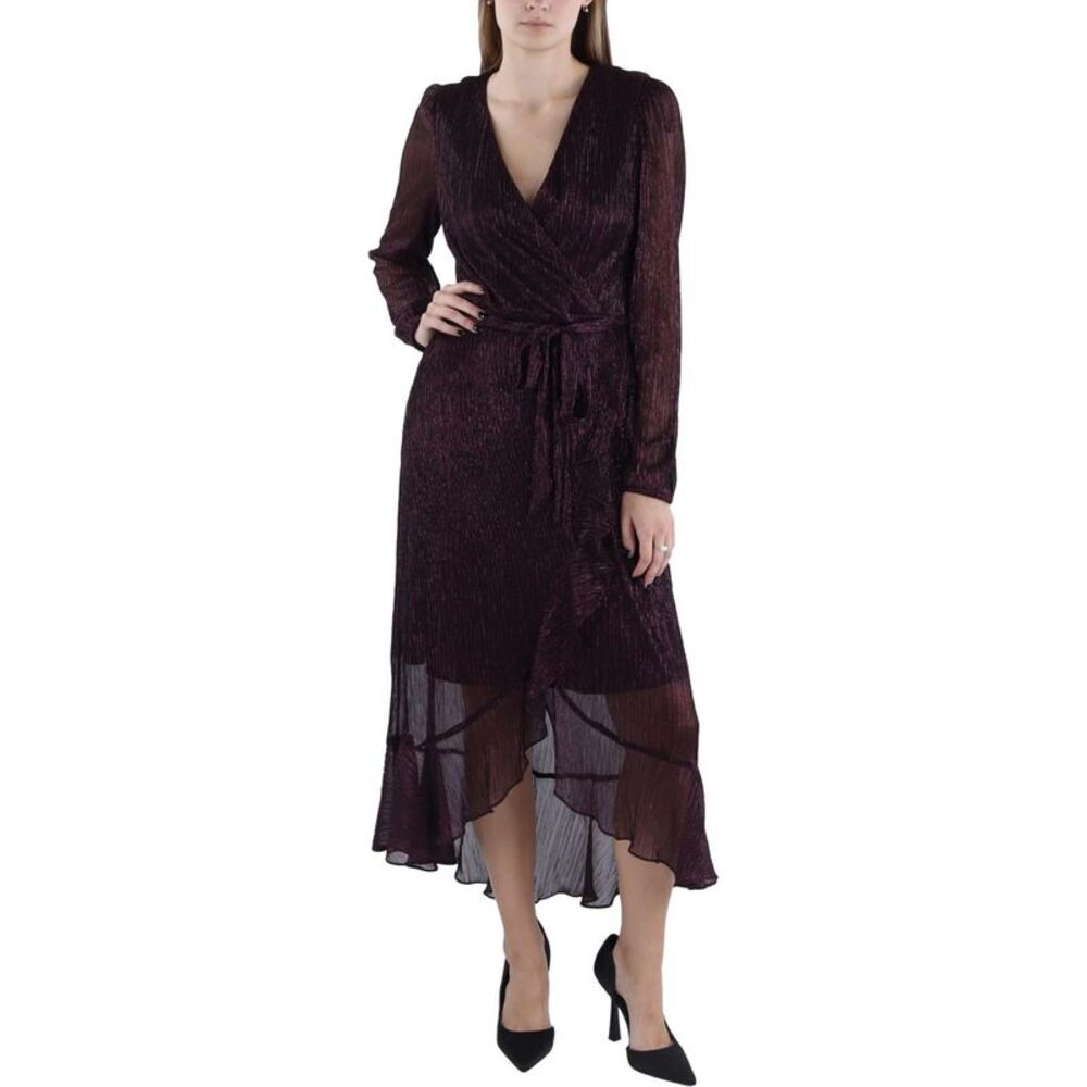 NWT KENSIE DRESSES Womens Black Belted Hem Sleeve Midi Dress 4